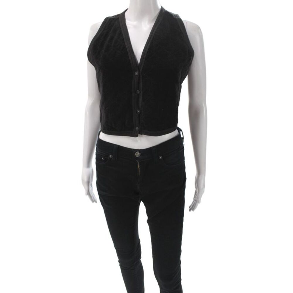 Sonia Rykiel Women Black Quilted Heart Argyle Sleeveless Button Vest Size M